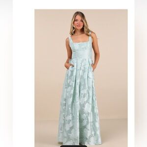 Lulu's Light Blue Green Floral Maxi Dress